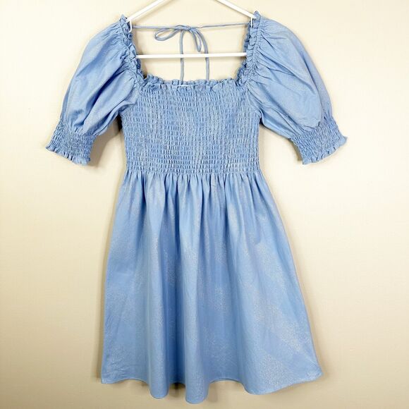 Hill House Size XS The Athena Nap Dress in Light Blue Metallic Glitter Check - Picture 3 of 12
